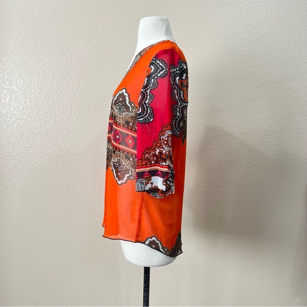 Joseph Ribkoff Colorful Sheer Blouse with Multicolored Rhinestones Size 6 - Picture 6 of 15